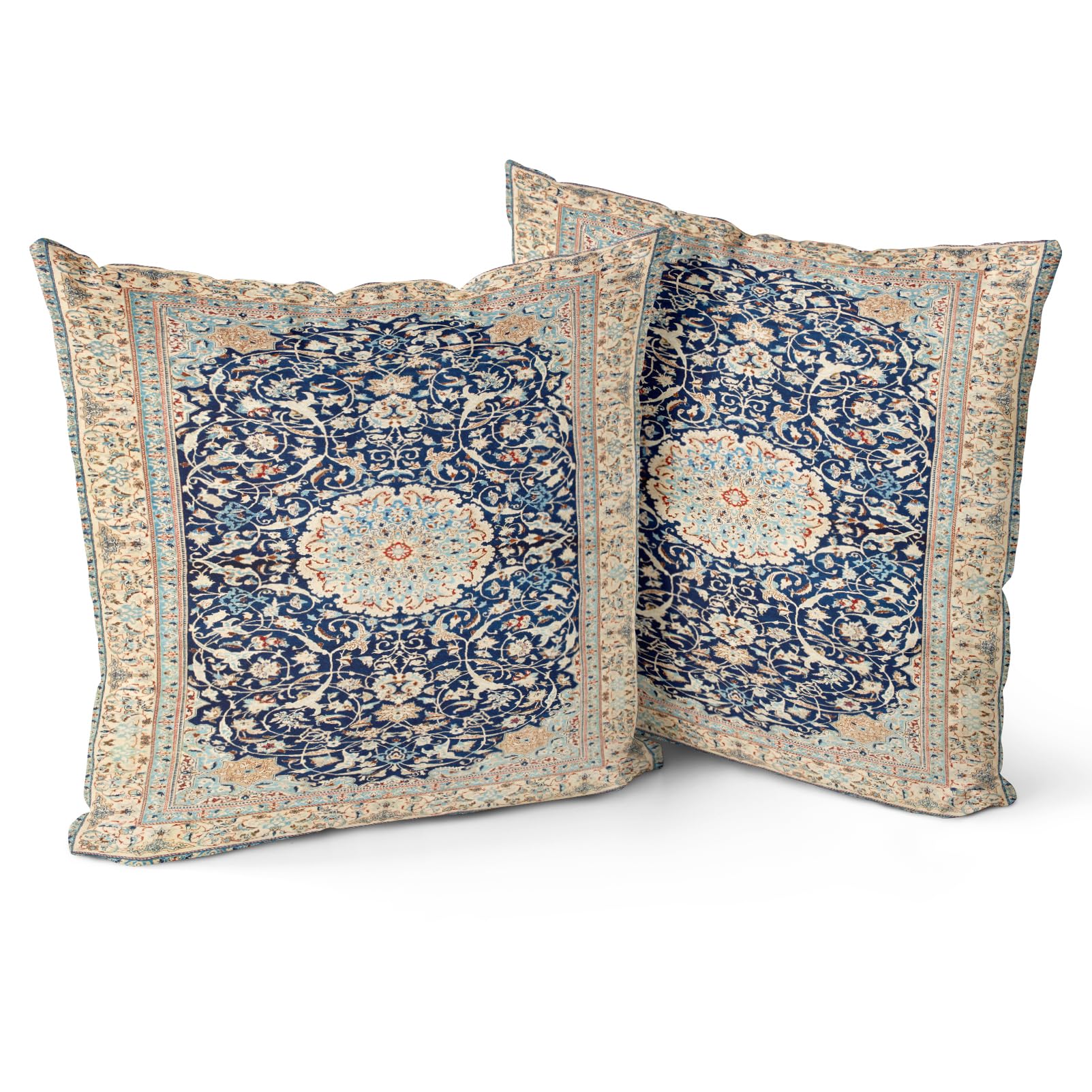 Snylcce Boho Throw Pillow Covers Set of 2 Latte Antique & Vintage Design, Double-Sided Pattern - Soft Cushion Covers for Garden Couch, Sofa, Bed - Decorative 18x18 Inch Pillowcases
