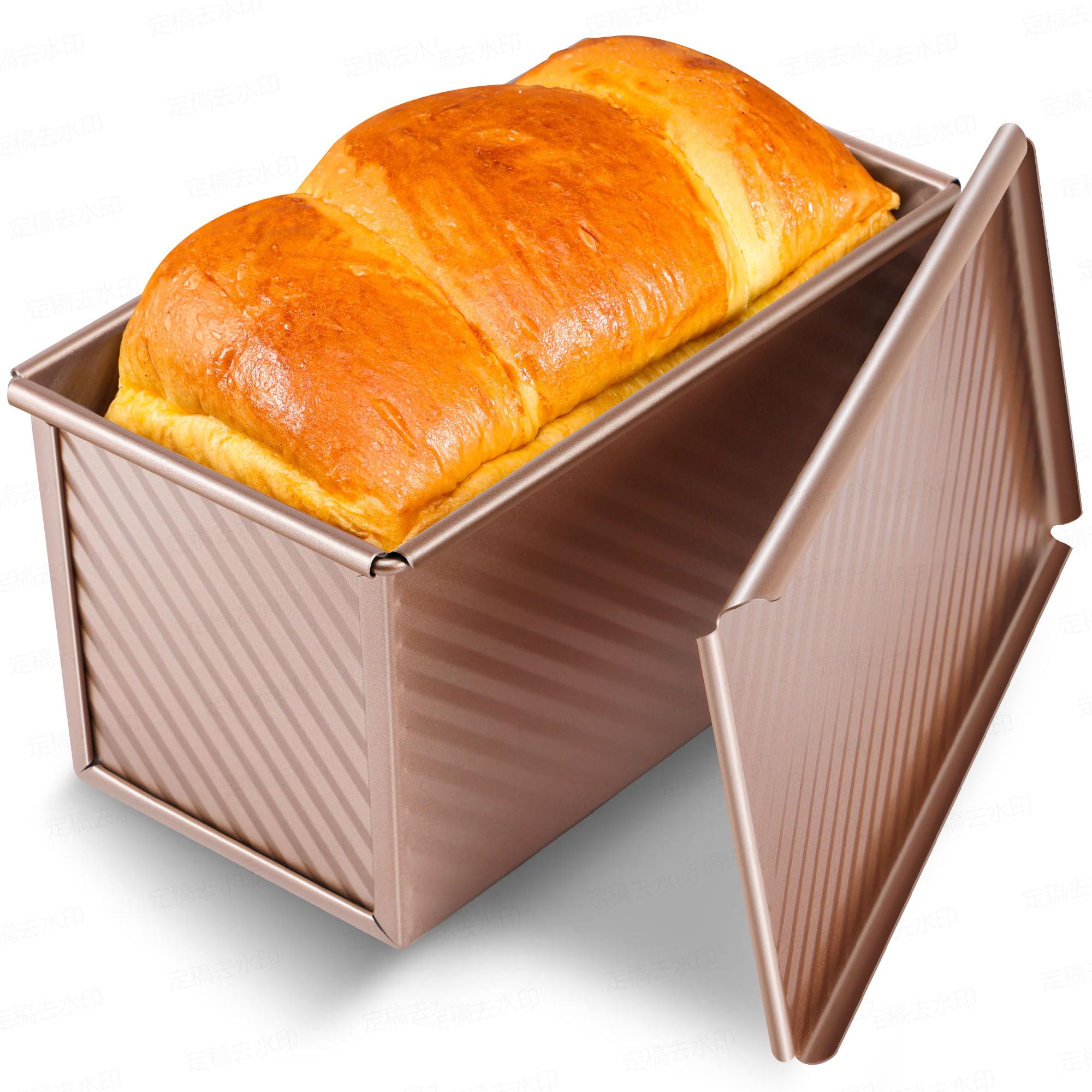 Photo 1 of Yupjlia Pullman Loaf Pan with Lid, Premium 1 lb Dough Sandwich Nonstick Bread Pan with Lid for Homemade Bread, Heavy Duty Carbon Steel Corrugated Pullman Toast Box with Cover for Baking, Bakeware
