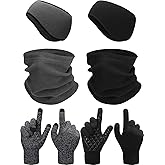 SATINIOR 6 Pieces Ear Warmer Headband Warmer Face Mask Fleece Neck Gaiter Touch Screen Winter Knit Gloves for Men and Women