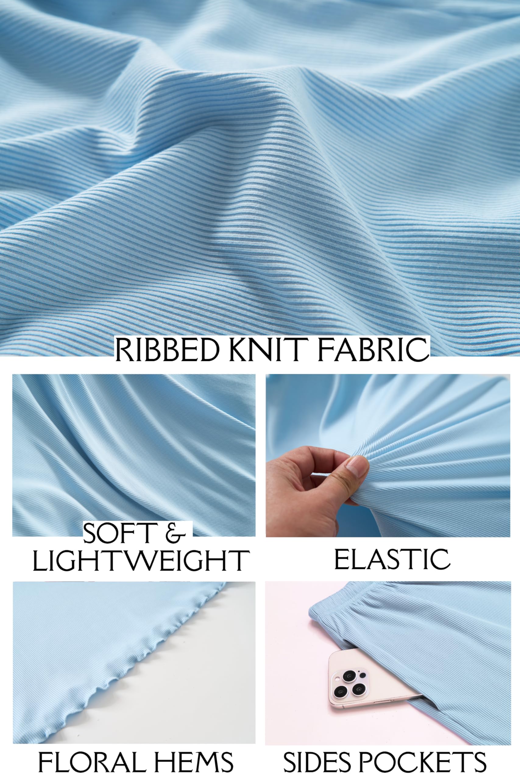 Ekouaer Womens Pajamas 2 Piece Ribbed Knit Pjs Short Sleeve Sleepwear Set Summer Soft Pajamas Set Casual Lounge Sets Blue M - Image 4