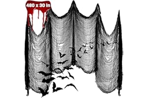 Apfity Halloween Creepy Cloth Decoration, 480" x 30" Giant Spooky Halloween Decor for Trunk or Treat Car Decorations Haunted Houses Party Outdoor Yard Home, Black