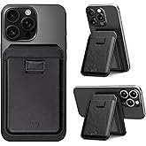 Upcommon Enclave Wallet Stand with Pull-tab for iPhone 17/16/15/14/13/12, MagSafe Compatible, Magnetic Card Holder, Adjustable Stand, RFID Blocking, Microfiber Leather (Black, 5 Card Hold)