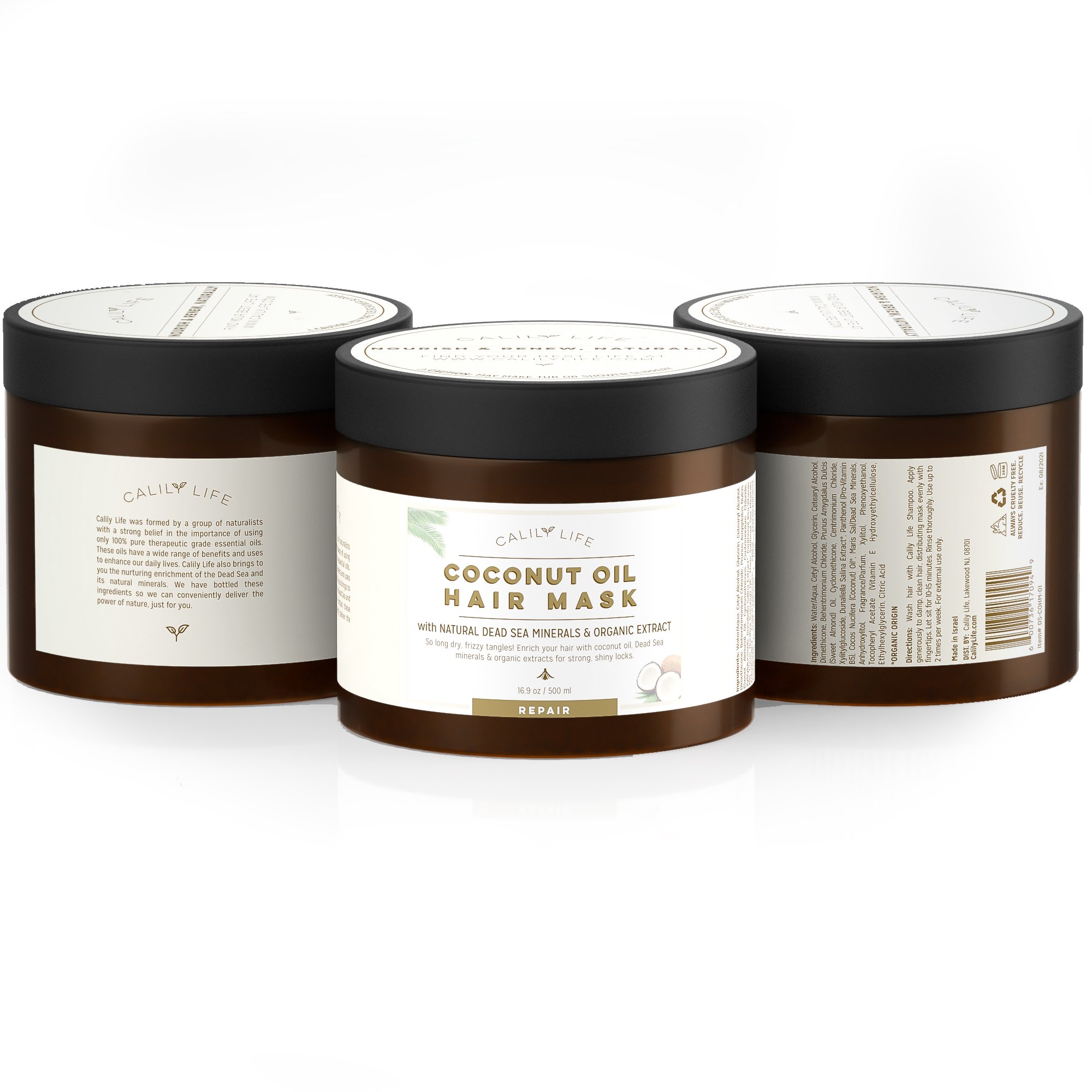 Calily Life Organic Coconut Oil Hair Mask with Natural Dead Sea Minerals, 17 Oz.–Promotes Healing and Natural Hair Growth - Enriches and Repairs Damaged Hair, Hydrates, Softens, Shines & Strengthens