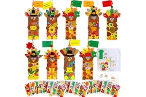 Winlyn 24 Sets Thanksgiving Turkey Craft Kits Fall Kids Crafts DIY Turkey Bookmarks Art Sets Autumn Leaf Turkey Foam Stickers Arts and Crafts for Kids Holiday Party Favors Home Classroom Activities