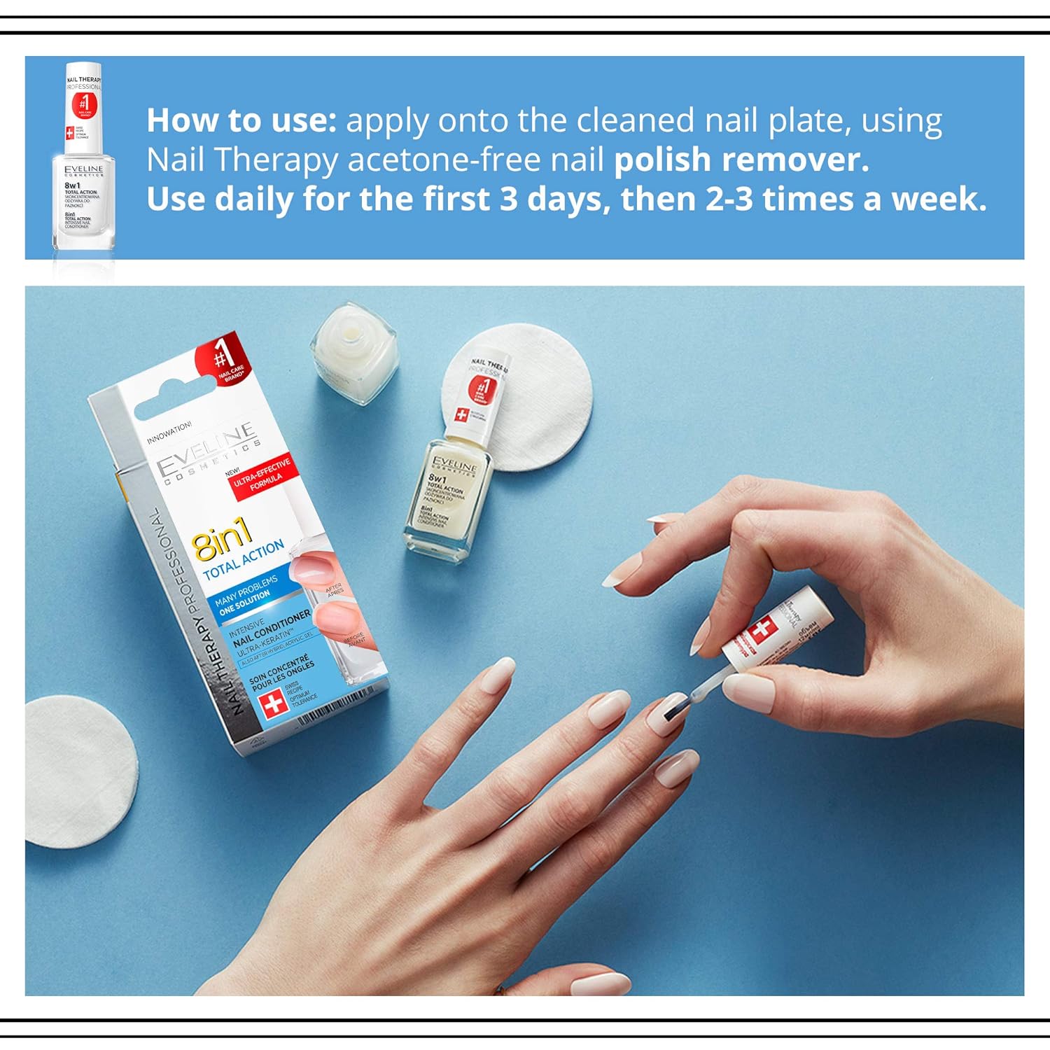Eveline Cosmetics Total Action 8 In 1 Intensive Nail Treatment and Conditioner : Eveline Cosmetics Nail Treatment : Beauty