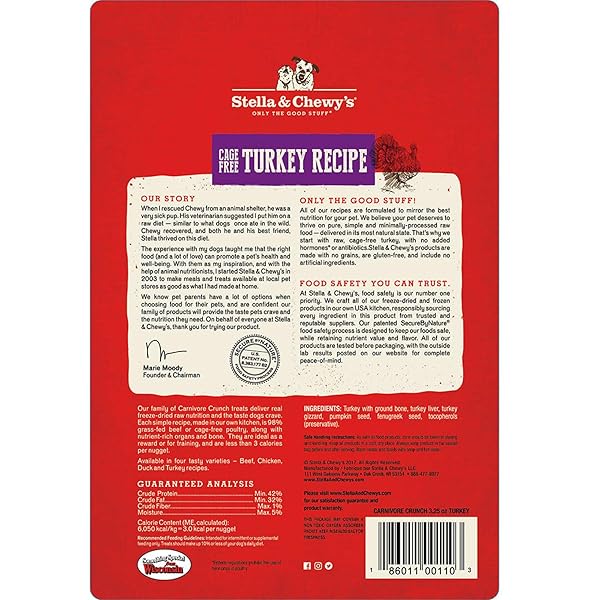 STELLA & CHEWY’S FREEZE-DRIED RAW DOG TREATS – CARNIVORE CRUNCH FOR TRAINING – NATURAL LIMITED INGREDIENT, GRAIN-FREE – PERFECT FOR PICKY EATERS – TURKEY RECIPE – 3.25 OZ BAG