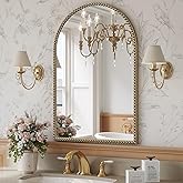 Brauthon Beaded Mirror Gold Arched, 24"x36" Champagne Bronze Mirror for Bathroom, Antique Brass Beaded Mirrors with Metal Fra