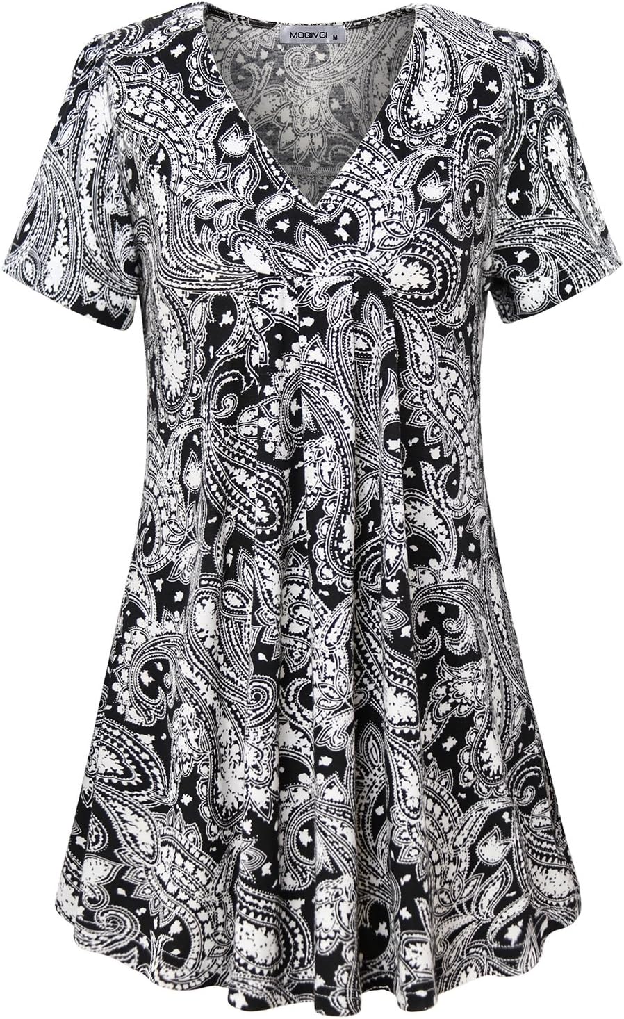 MOQIVGIWomens V Neck Printed Loose Fit Casual Blouse Top Tunic Shirt