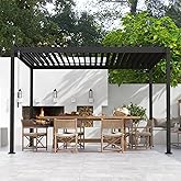 MIRADOR 80S Louvered Pergola 10' x 12', Modern Style with Adjustable Louvers and Integrated Drainage System for Deck Garden Y