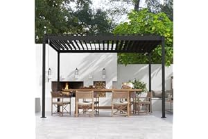 MIRADOR 80S Louvered Pergola 10' x 12', Modern Style with Adjustable Louvers and Integrated Drainage System for Deck Garden Yard, Easy Installation, Charcoal