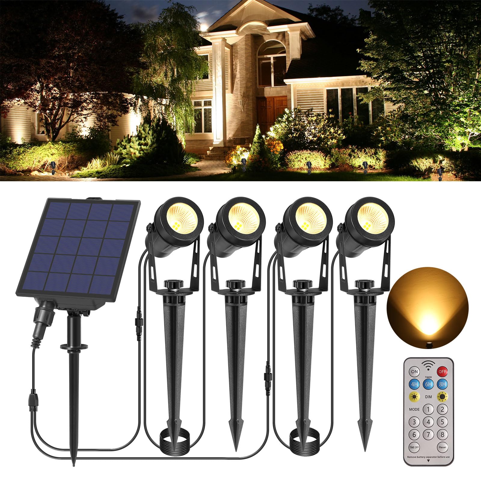 ECOWHO Solar Spot Lights Outdoor Garden, LED Landscape Spotlights Solar Powered with Remote Control Timer 8 Modes, IP65 Waterproof Outdoor Uplighters Dusk to Dawn for Garden Yard Patio Lawn — image 1