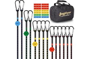 Jogtlyer Bungee Cords with Hooks Carabiner Bungee Cords Heavy Duty Outdoor Bungee Cord Set Assorted Sizes Includes 18" 24" 36" 48" Black Bungee Straps and Reusable Storage Bag