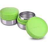 LunchBots Rounds Leak Proof 4 oz. Stainless Snack Container Jar, Set of 2, Green Lids