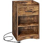 VASAGLE Nightstand with Charging Station, Bed Side Table with USB Ports and Outlets, Drawer, Storage Shelves, Plug-in Series,