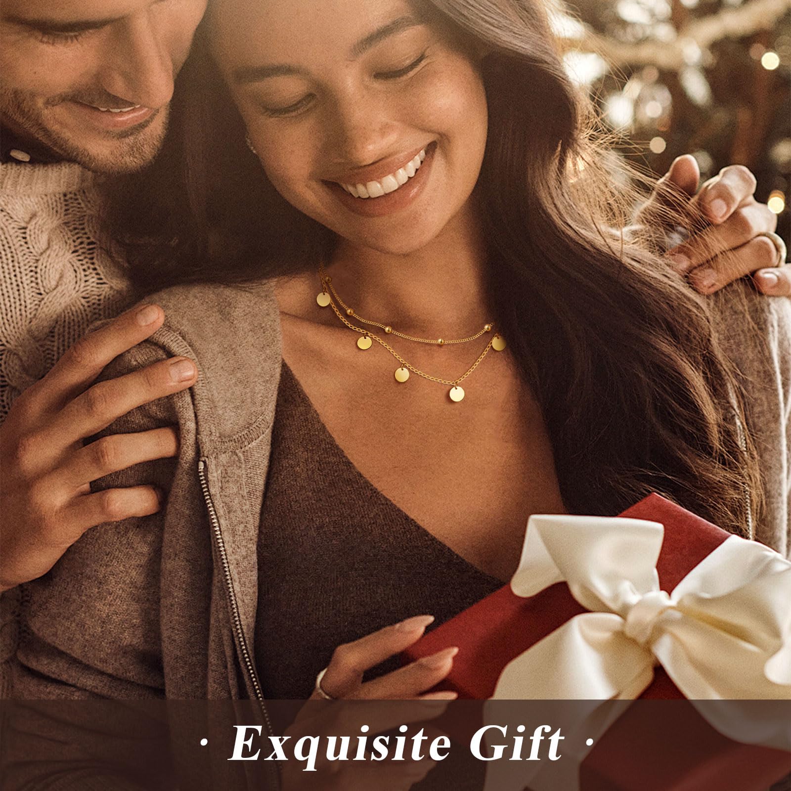 TempBeau Halskette Damen mit Kleinen Runden Plättchen, 18K Vergoldet Halsketten für Frauen aus Edelstahl, Layering Kette Damen 40+5 CM für Geburtstag Muttertag Jahrestag Geschenk (Runde Marke) 6