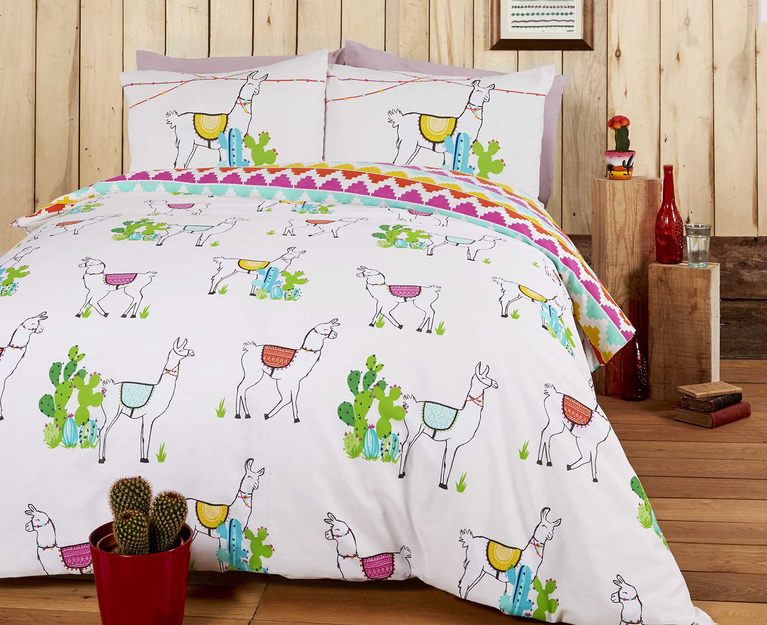 Rapport Happy Llamas Reversible Duvet Set, Polyester-Cotton, Multi-Colour, Single