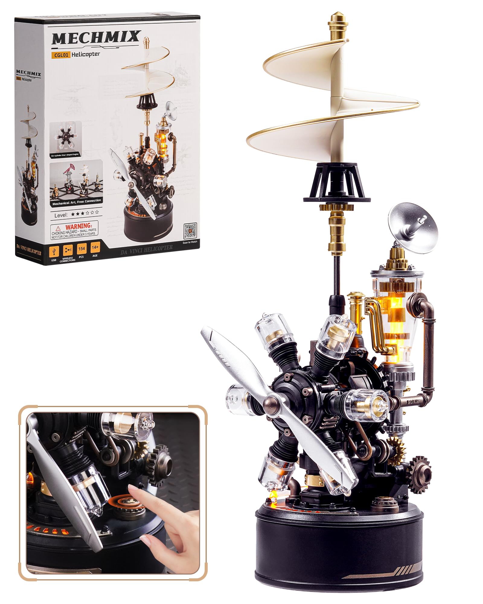 ROBOTIME 3D Puzzle Helicopter Model Kit for Adults – Mechanical DIY Building Set with Lights & Motion, PVC Engineering Model Toy Gift for Collectors & STEM Lovers, CGL01 — image 1