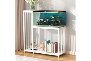 WOULHOMY 29 Gallon Metal Aquarium Stand with Shelves for Fish Tank Accessories Storage, Reptile Tank Turtle Terrariums Stand for Home Office (White)