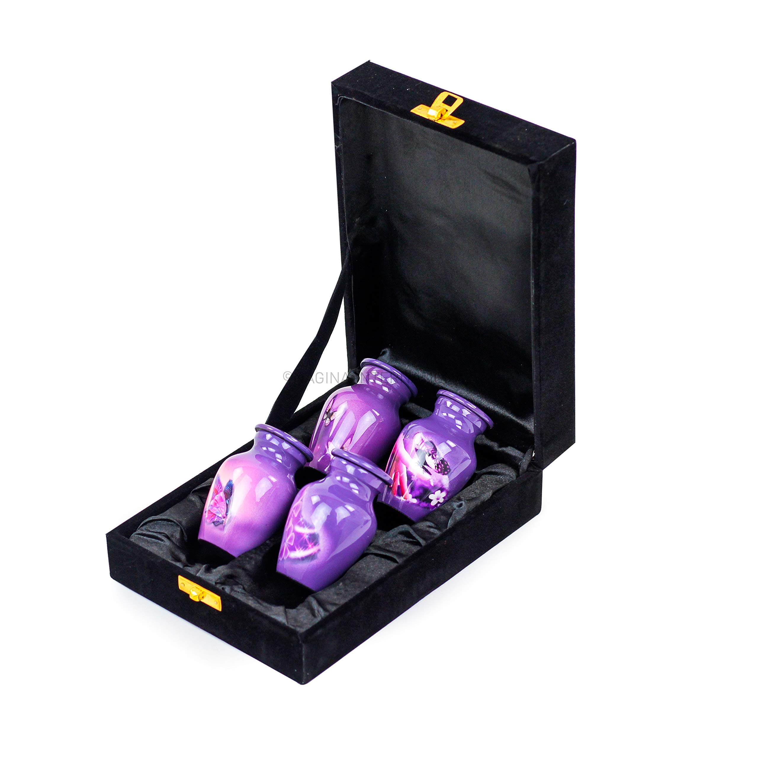 Photo 1 of Keepsake Urns Small for Human Ashes Set of 4 | Mini Funeral Cremation Pot with Velvet Box | Cremated Remains Storage Container & Box