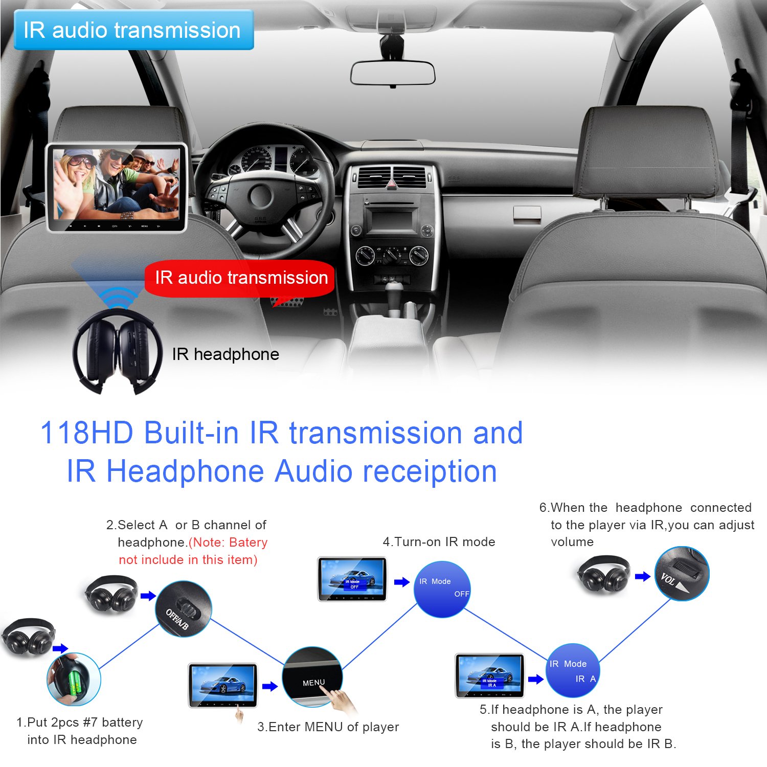 見事な Usb Hdmiポート Kwonglung車後部シートlcd画面タッチキーヘッドレストdvdプレーヤー車with 118hd 118hd B071cfn9sv ブラック Sdカード カーナビ Co Vuelaalavida Com