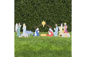 Outdoor Nativity Store Complete Nativity Scene - 12 Weatherproof Nativity Set Figures for Outdoor Christmas Decoration - Easy to Assemble & Store - Standard, Colorful