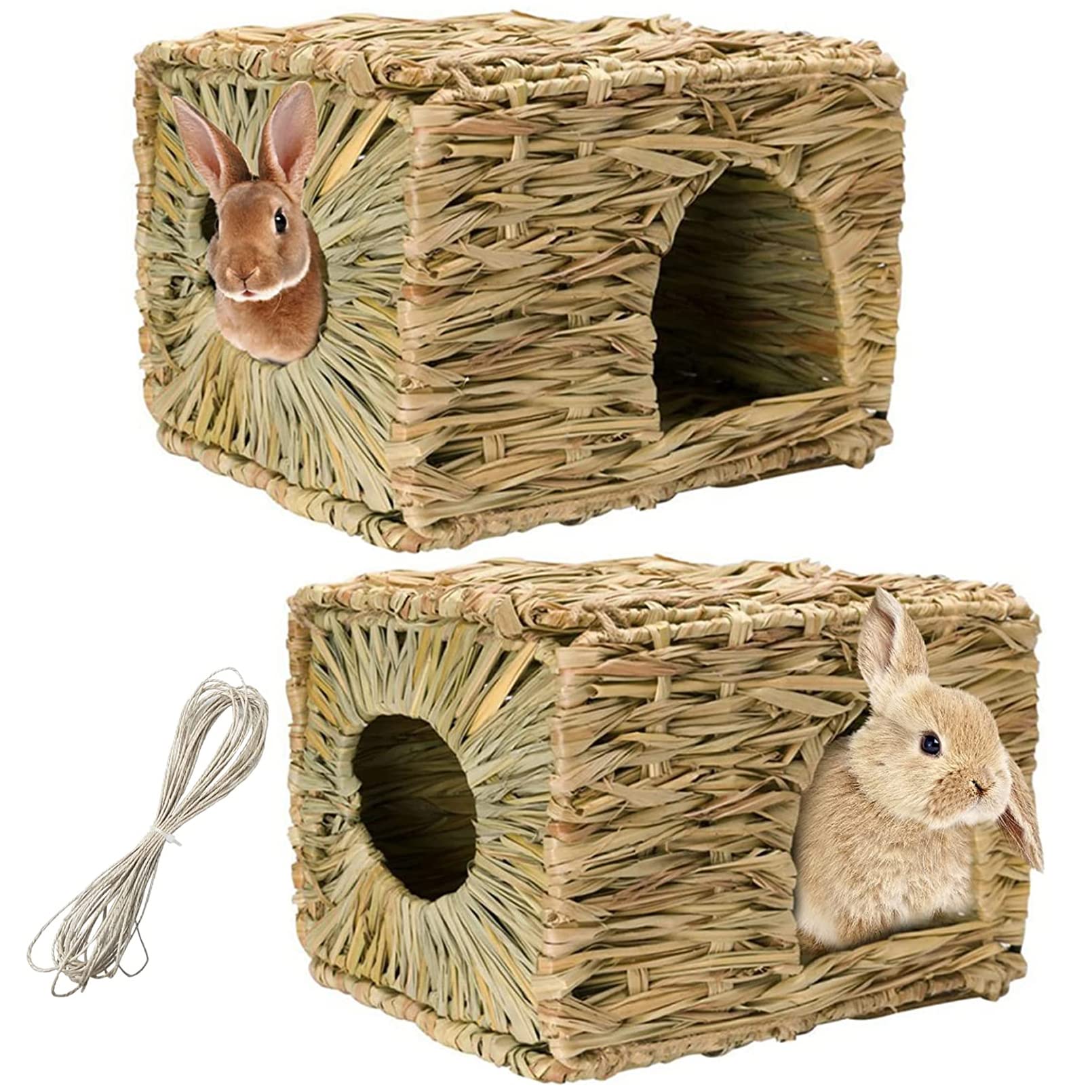Photo 1 of **MISING 1 ** Hamiledyi 2PCS Large Grass House for Rabbit, Edible Bunny Hut Natural Grass Woven Foldable Pet Play Hideaway Hay Mat Chew Toys for Guinea Pig Hamster Chinchilla 14.5x11.4x10.2 inches