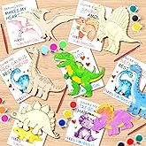 xFFFun Valentines Day Gifts for Kids - 28 Pack Dinosaurs Wood Painting Craft Kits with Dino Valentines Cards School Classroom Valentine Gifts Boy Girl Exchange Party Favors Bulk