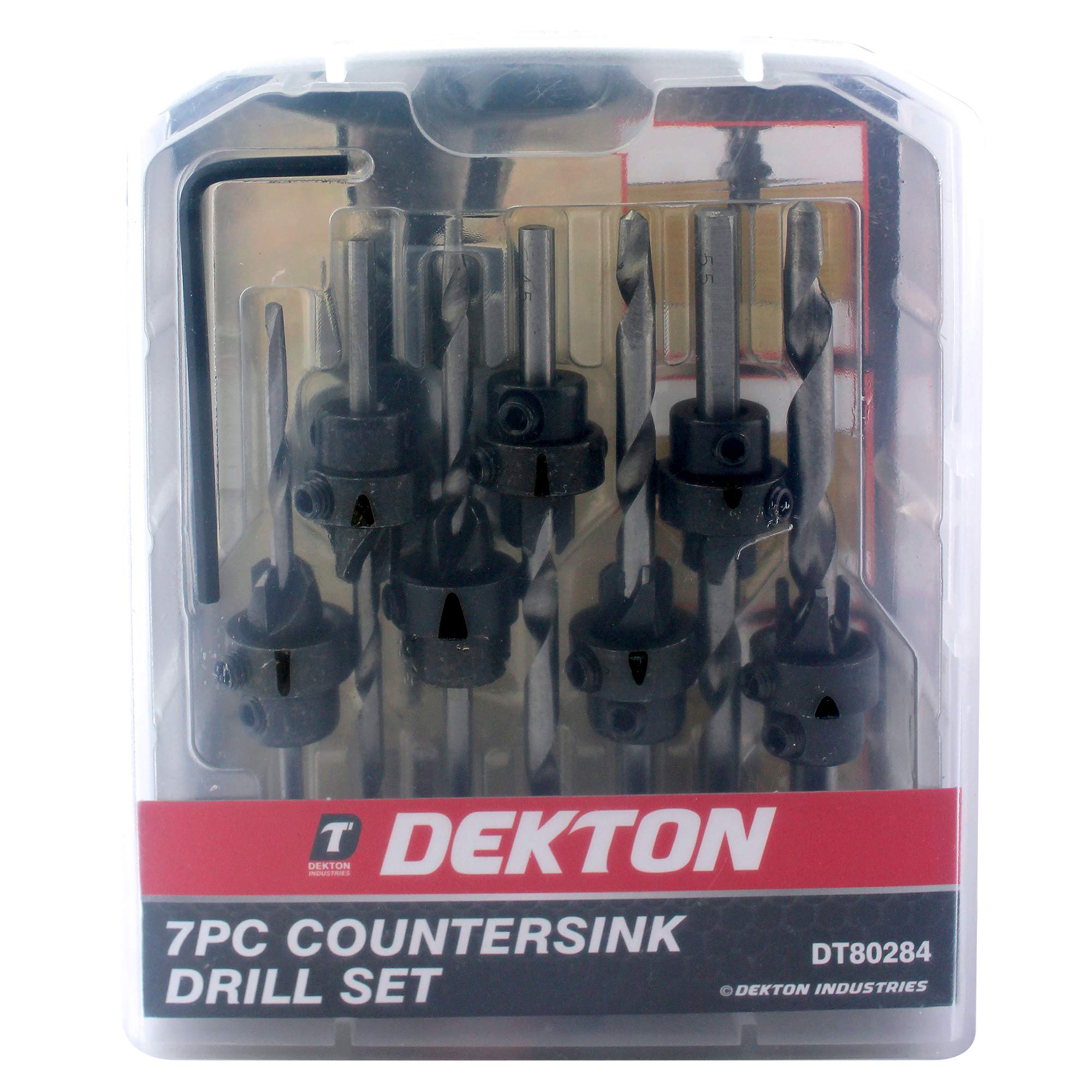 Dekton 7PC Countersink Drill Set – Includes Handy Storage Pouch | Titanium Nitride Coated | High-Speed Steel | Quick Change 1/4" Hex Shank | Perfect for Woodworking, Metalworking & DIY Projects
