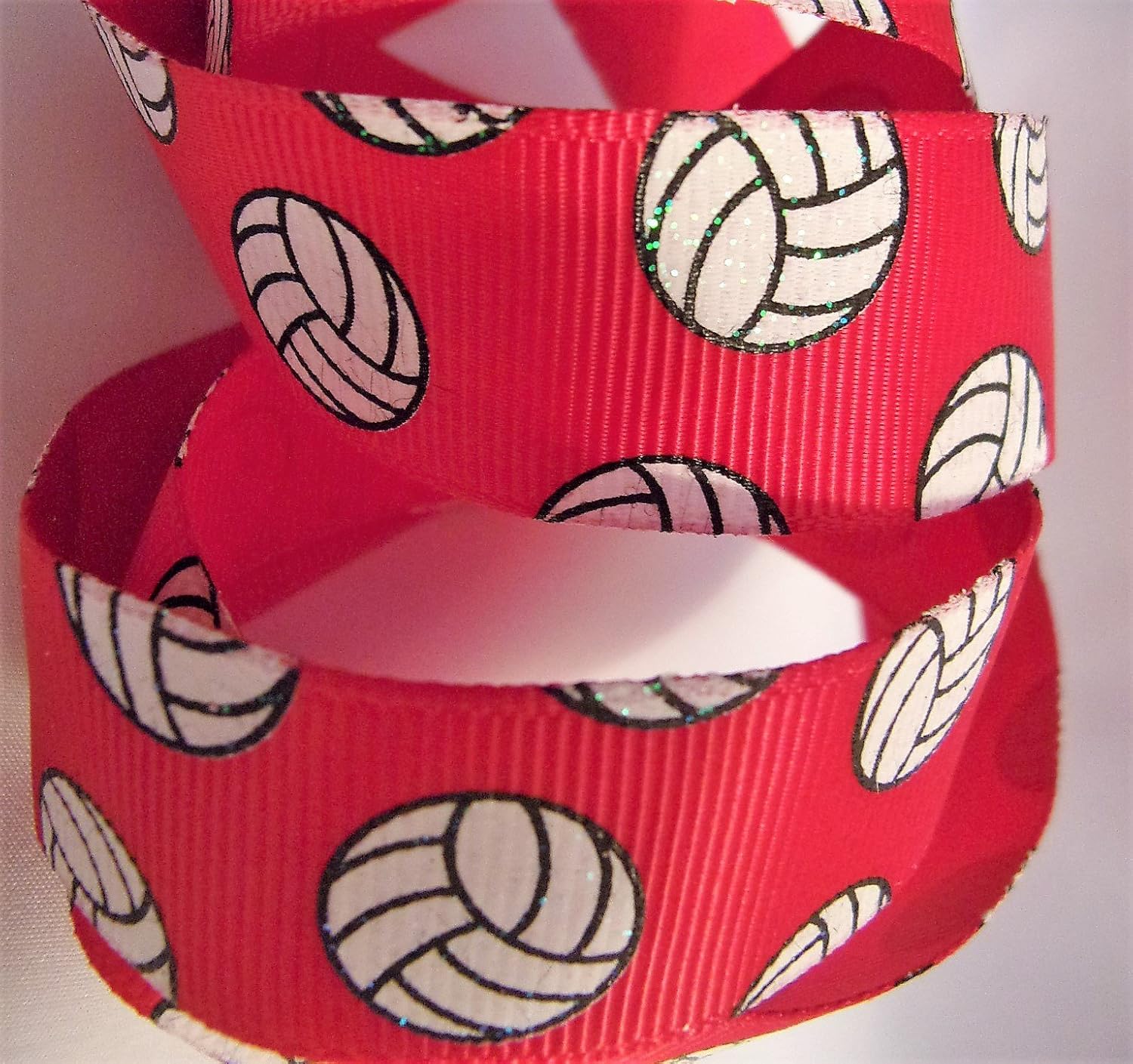 Grosgrain Ribbon Glitter Volleyball Print Red Ribbon with