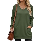 Oakgarden Women's Long Sleeve Shirts Waffle Knit Tunic Tops Oversized Sweatshirt Casual Blouses V Neck Pullover Sweaters