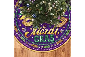 Lovarywow Mardi Gras Tree Skirt 48 Inches - Mardi Gras Decorations for Home, Large Fat Tuesday Tree Mat for Party, New Orleans Masquerade Dancing Carnival Holiday Decor Supplies Indoor Outdoor