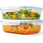 LOVYANXUE 2Pack 9.8 Cups/ 78 Oz Large Glass Food Storage Containers with Lids, Glass Meal Prep Containers with Airtight Lids - BPA Free, Leakproof, Ideal for Food Storing/Serving, Microwave/Oven Safe