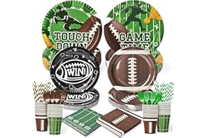KINOVO 300 Pcs Football Plates and Napkins Tableware Sets (Serve 50), Football Party Supplies, Including Football Plates Napkins Forks Straws and Cups (Blending 2 Designs), Suitable for Game Day Party