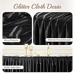 21ft Length Glitter Black Table Skirt for 8ft