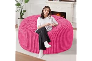 Homguava 3 FT Bean Bag Chair,3' Big Bean Bag,Large Bean Bag Chairs for Adults with Memory Foam Filled,Comfy Beanbag Chairs Soft Bean Bag Sofa with Dutch Corded Plush Cover-Pink