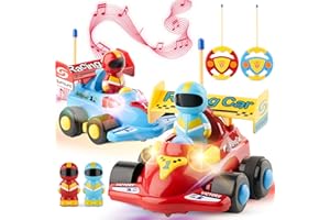 OMBU 2pk Remote Control Car for Kids - Toddler Toys 3-4, Remote Control Car for Toddlers 1-3 with Music and LED Lights, Gifts for 3 Year Old Boys - for 18+ Months