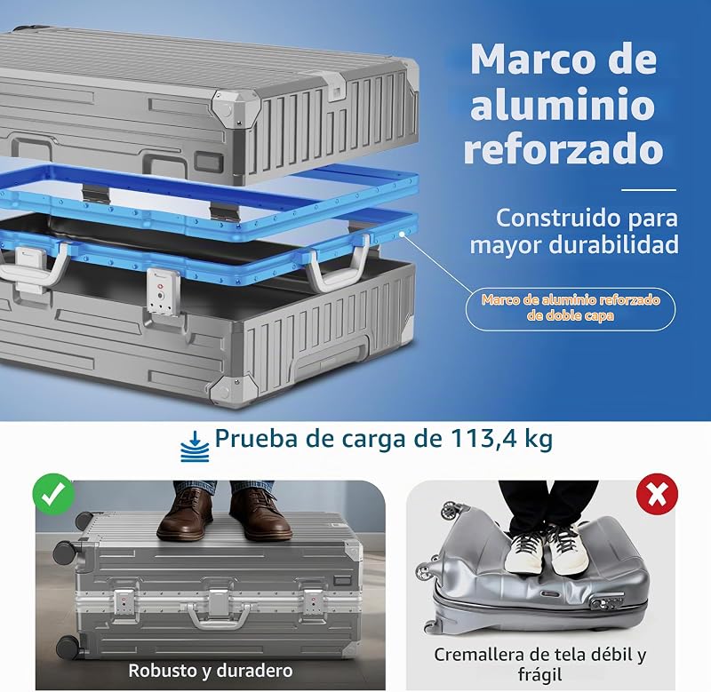 Maleta Cabina Rígida de Viaje Mediana 55.5x37x22 CM Policarbonato y Marco de Aluminio TSA Candado con Ruedas Giratorias 37L