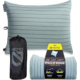 NEMO Equipment Fillo King Luxury Camping Pillow - Silt Stripe | Packable, Foam Padding, Air, Neck Support, Removable Cover, Travel