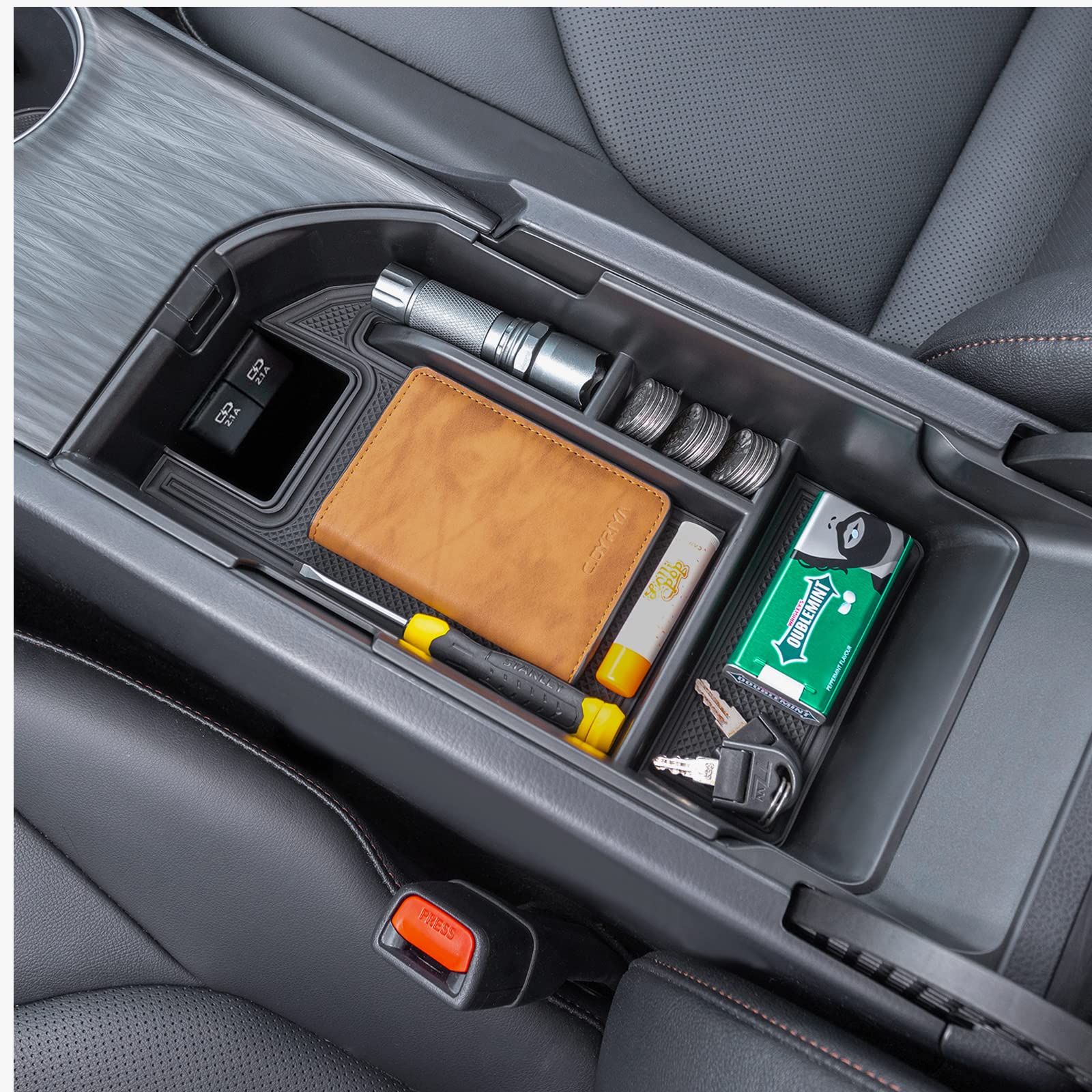 Photo 1 of TOPINSTALL Center Console Tray Compatible with 2018-2024 Toyota Camry XLE XSE and 2020-2024 Camry LE SE with Dual USB Ports, Interior Accessories Armrest Console Organizer (Not for 2025)