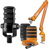 Rode PodMic USB Dynamic Broadcast Mic Orange Bundle with PSA1+ Orange Boom Arm, 9.8-Ft O XLR, WS14 O Pop Filter &mdash; XLR and USB-C Studio Mic for Podcasting, Streaming, Voice Over, Broadcasting