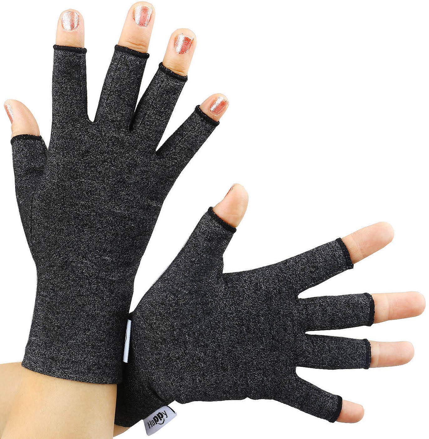Happymart 2 Pairs Arthritis Gloves, Compression Gloves for Rheumatoid & Osteoarthritis, Joint Pain Relief, Carpal Tunnel Wrist Support, Typing, Fingerless Gloves for Women (Black, Small)