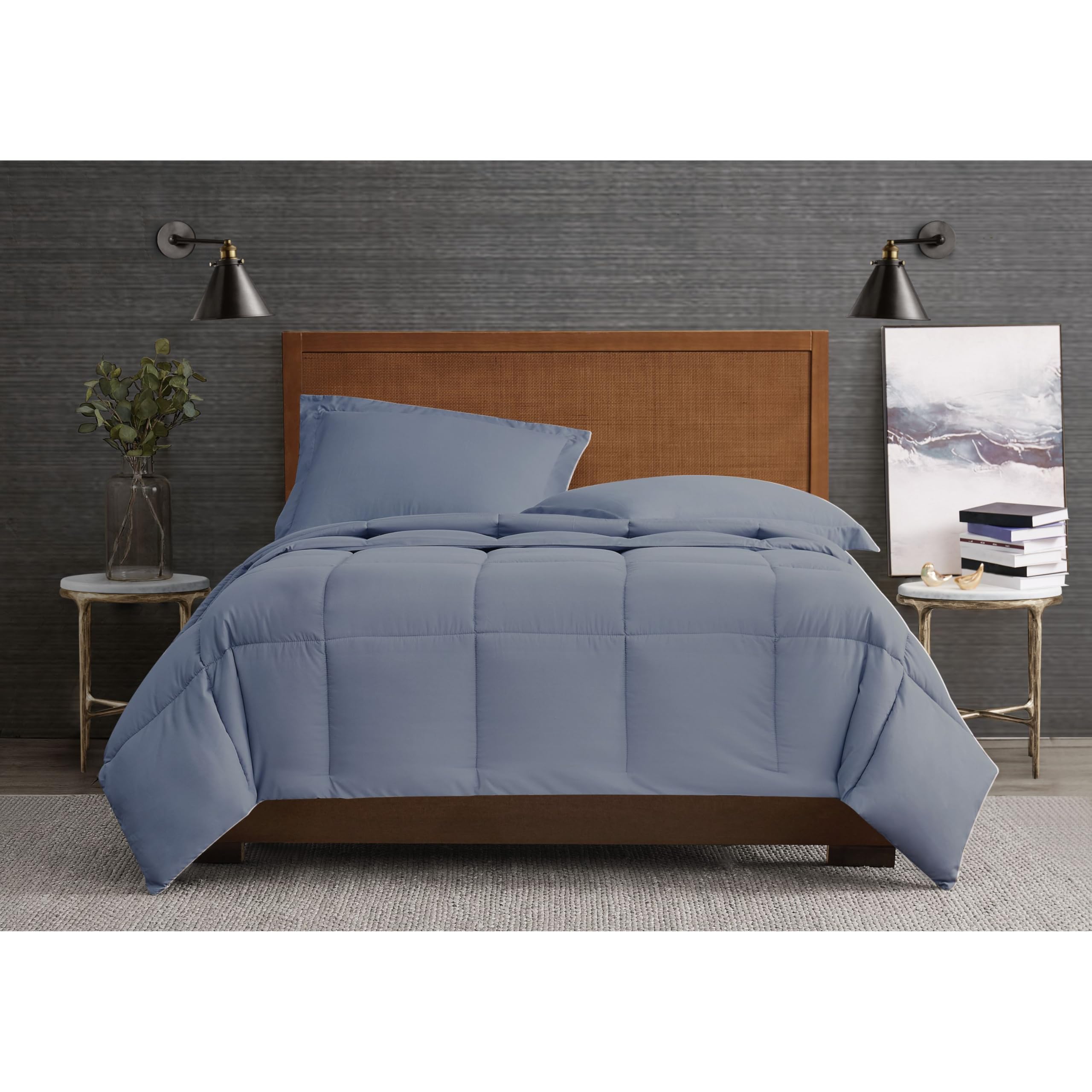 London Fog Garment Washed Solid Comforter Set Blue Microfiber 3-Piece King Comforter Set, Solid Themed, Adult and Teen, Oeko-TEX Certified
