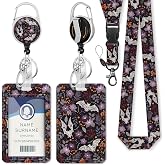 Gctriki Goth Lanyards for ID Badges, Bat Flower id Holder with Lanyard | Carabiner Badge Reel,Retractable Clip Keychain, Name Tag Protector for Women Teacher Nurse Student Worker Office Supplies
