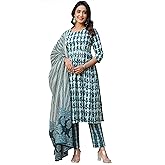 Janasya Indian Women's Cotton Teal Casual Kurta Set for Women
