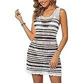 Imimtuan Womens Swimsuit Cover Up Summer Sleeveless Knit Bathing Suit Coverup Crochet Hollow Out Backless Beach Dress