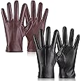 TOSWAKE Leather Gloves for Men 2 Pack, Winter Gloves PU Warm Thermal Wool Lined, Mens Gloves Touchscreen Texting for Driving