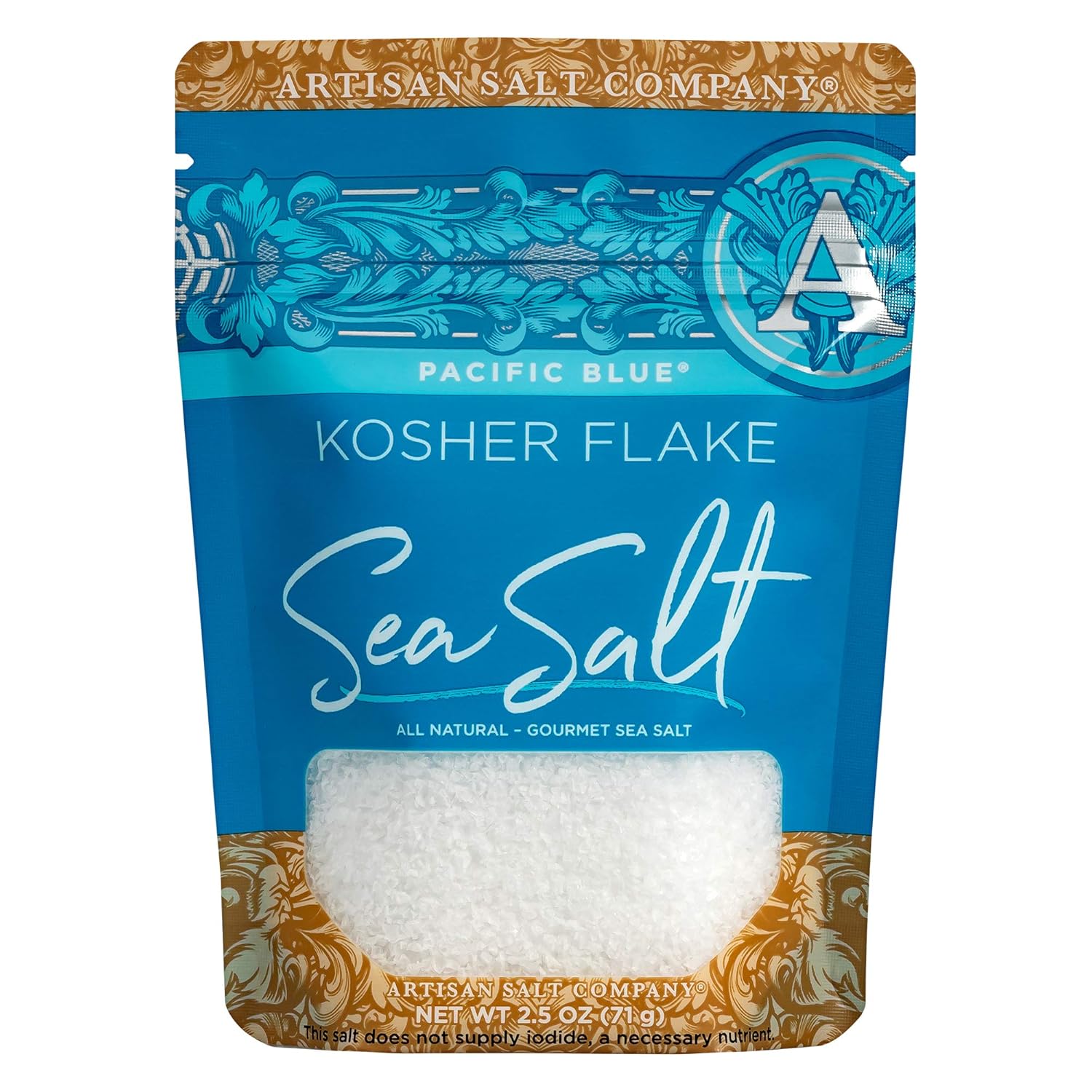 SaltWorks Pacific Blue Kosher Flake Sea Salt, Artisan Zip-Top Pouch, 2.5 Ounce : Grocery & Gourmet Food