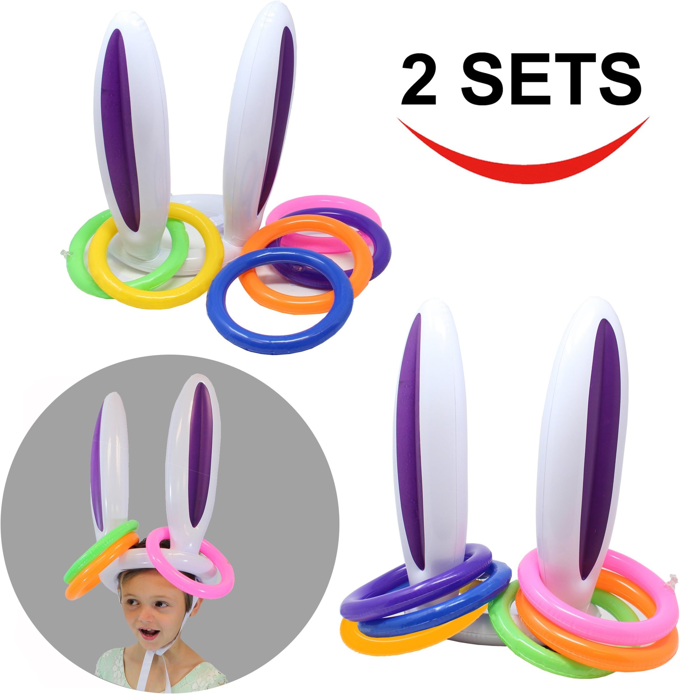 Inflatable Bunny Rabbit Ears Ring Toss Game(2 set &12 Rings), Inflatable Toss Game, Indoor and Outdoor Game for Easter Party Supplies