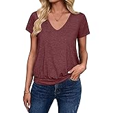 Sialois Short Sleeve Women T Shirts V Neck Tops Fashion Banded Bottom Tops Summer Spring Outfits Beach Vacation Clothes 2026