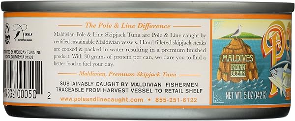 POLE AND LINE SKIPJACK TUNA IN WATER NO ADDED SALT, 5 OZ